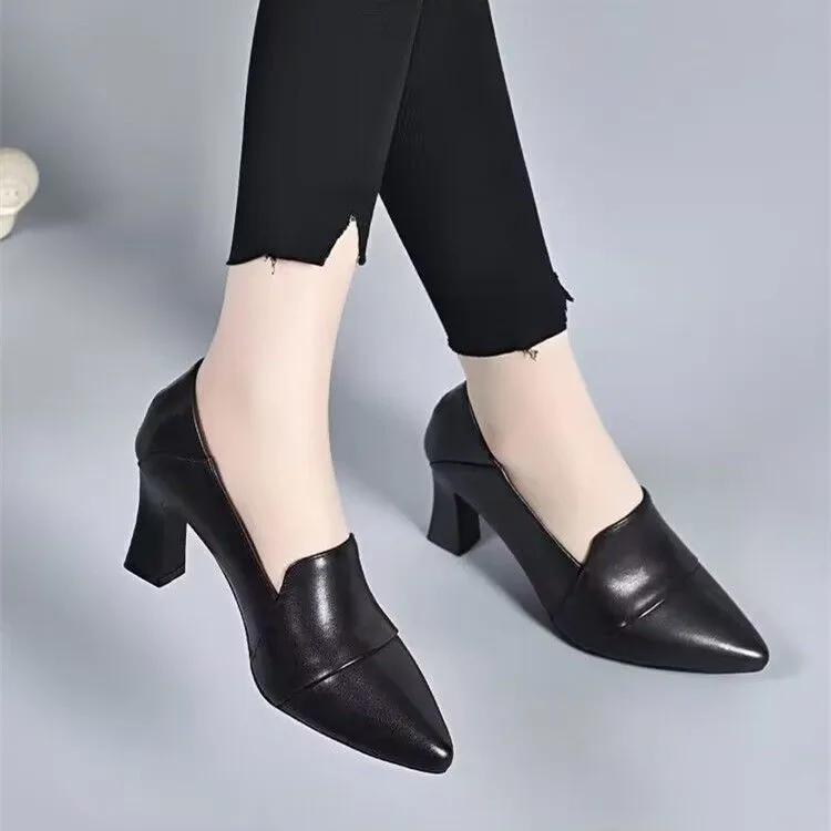  zapatos de mujer women cute brown pointed toe light weight office work pumps lady casual sweet black heel shoes ab797
