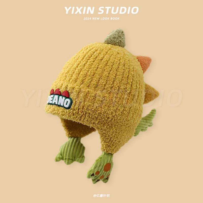 Winter children's hat cute cartoon dinosaur plush hat thickened windproof warm hat baby ear hat pullover hat