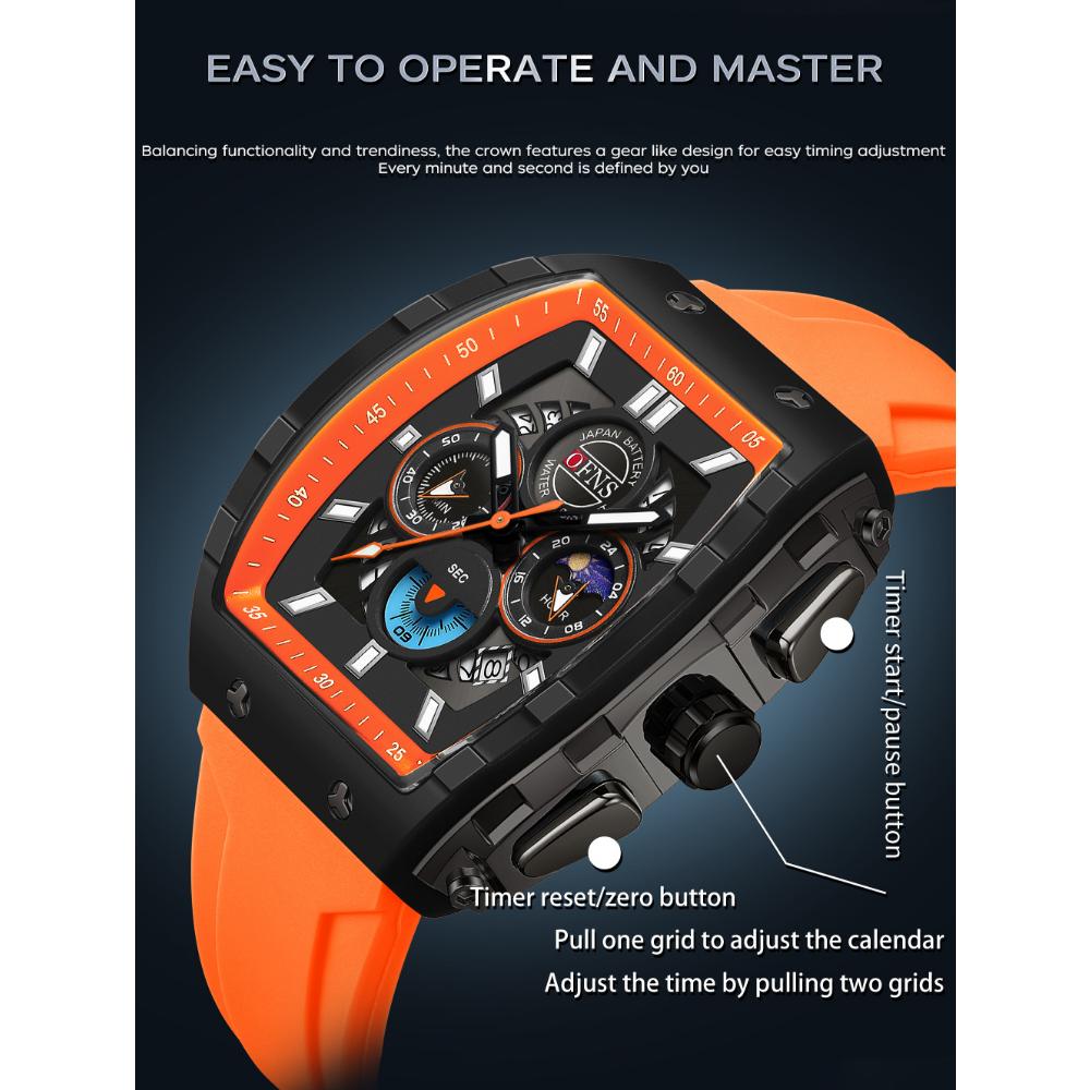 Fashion Student Quartz Watch Multi Functional Three Eye Six Pin Waterproof Luminous Calendar Men's Quartz Watch