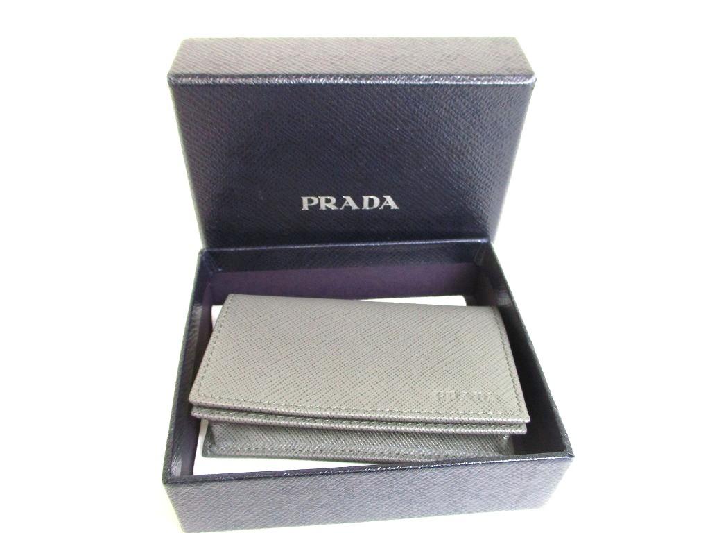 Authentic PRADA Gray Saffiano Leather Card Case Card Holder #b140  Open Box