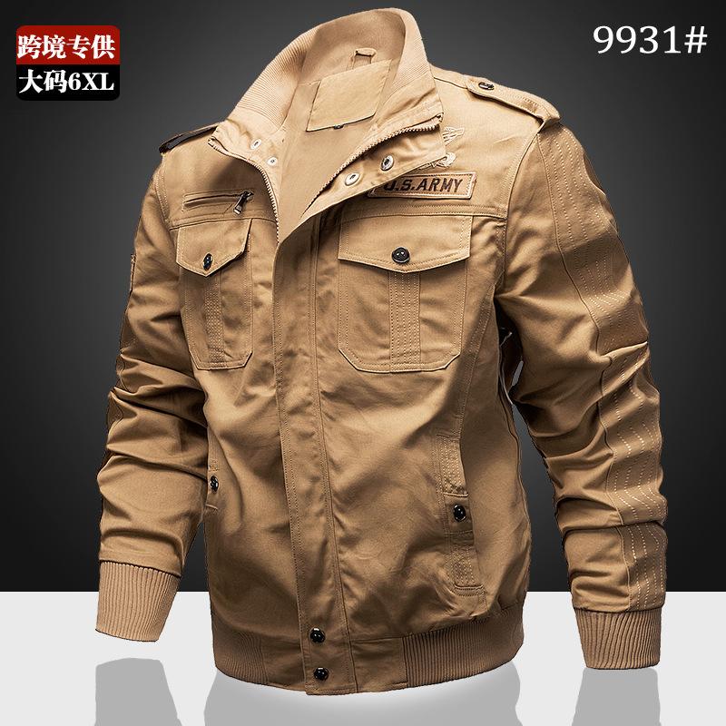 Spring and Autumn Tooling Men's Jacket Casual Stand-Up Collar Badge Embroidered Large Size Jacket Men