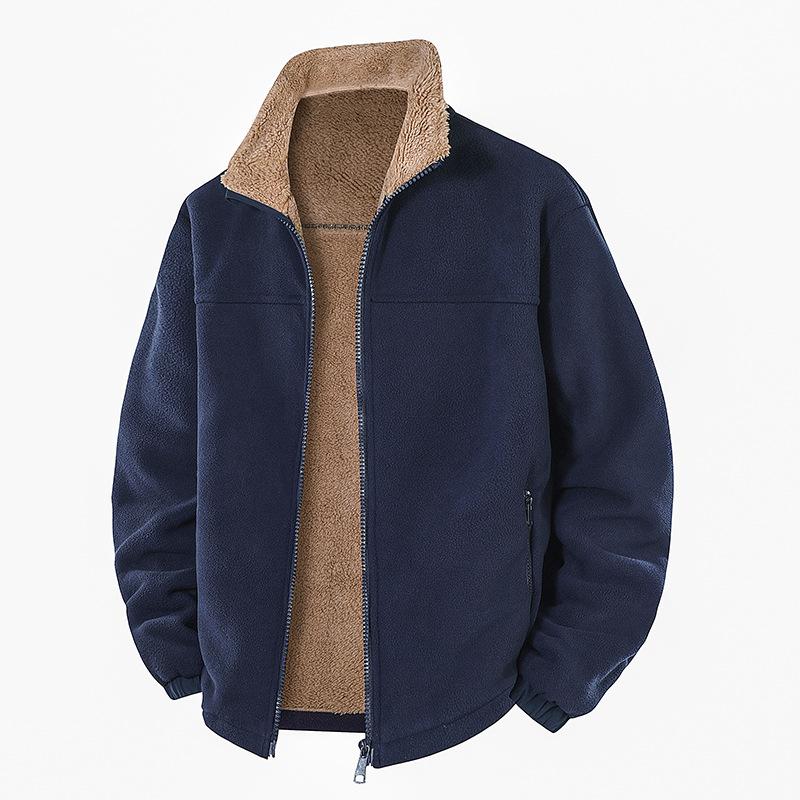 Stand Up Collar Fleece Jacket for Men, Thick Fleece Casual Hoodie, Loose Plus Size Lamb Fleece