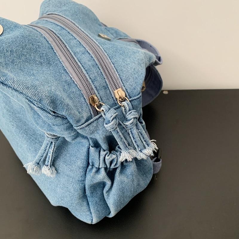 Stor Kapacitet Denim Ryggsäck Multifunktionell Bröstväska Dam Axel Crossbody Väska