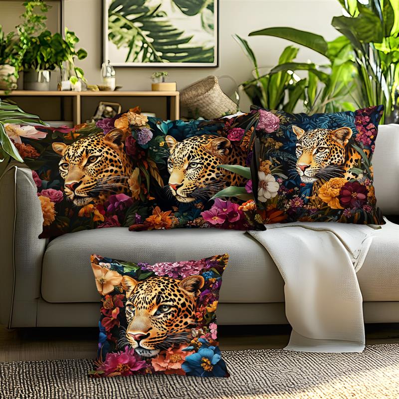 Home Decor Leopard & Floral Patterned Throw Pillow Covers Pattern Cushion Cover Suitable For Sofa Bedroom Car Pillow Cover
