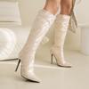 Damen High Heel Stiefel PU Lange Stiefel Gestreift Bequem Stiletto Schuhe Sexy Frühling Herbst Sissy Männer Ausgehen Schuhe