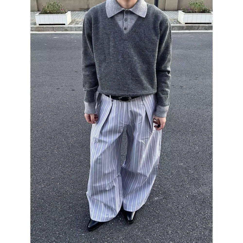 Autumn 2025 V-Neck Lapel Knitwear for Men - Trendy, Versatile Two-Piece Design, Long Sleeve XL