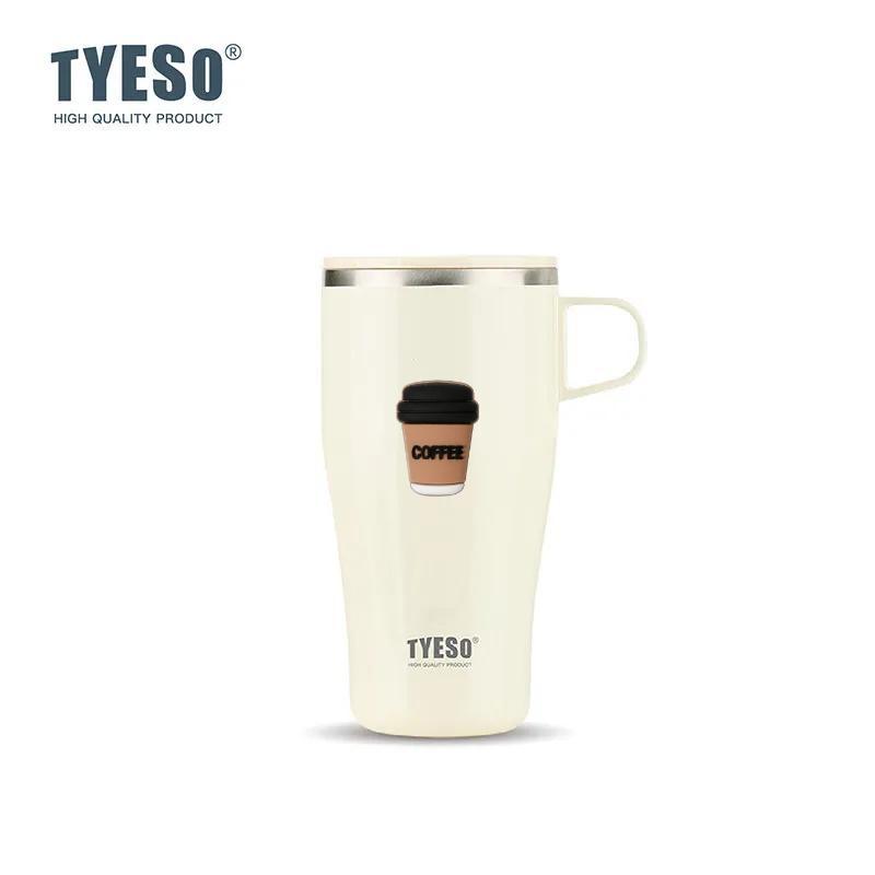 Tyeso 500ML Thermoses Insulated Coffee with Handle Portable Thermal Travel Mug for Hot Cold Drinks Outdoor Vacuum Office Home with Coffee Sticker