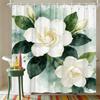 Watercolor White Gardenia Flowers With Green Leaves Waterproof Shower Curtain For Bathroom Decor