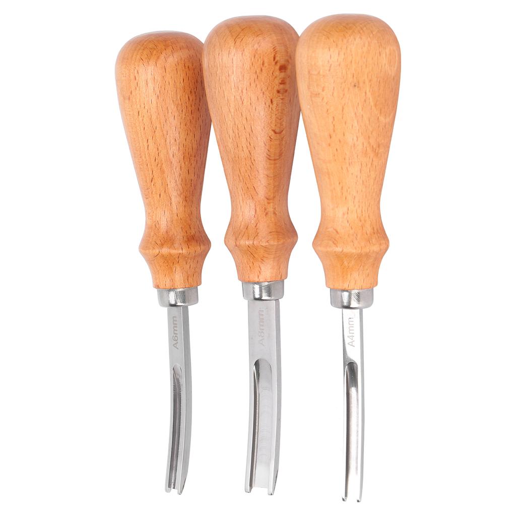 3pcs Leather Edger Professional Trimming Working Kit with Wooden Handle for DIY Craft Leather Cutting