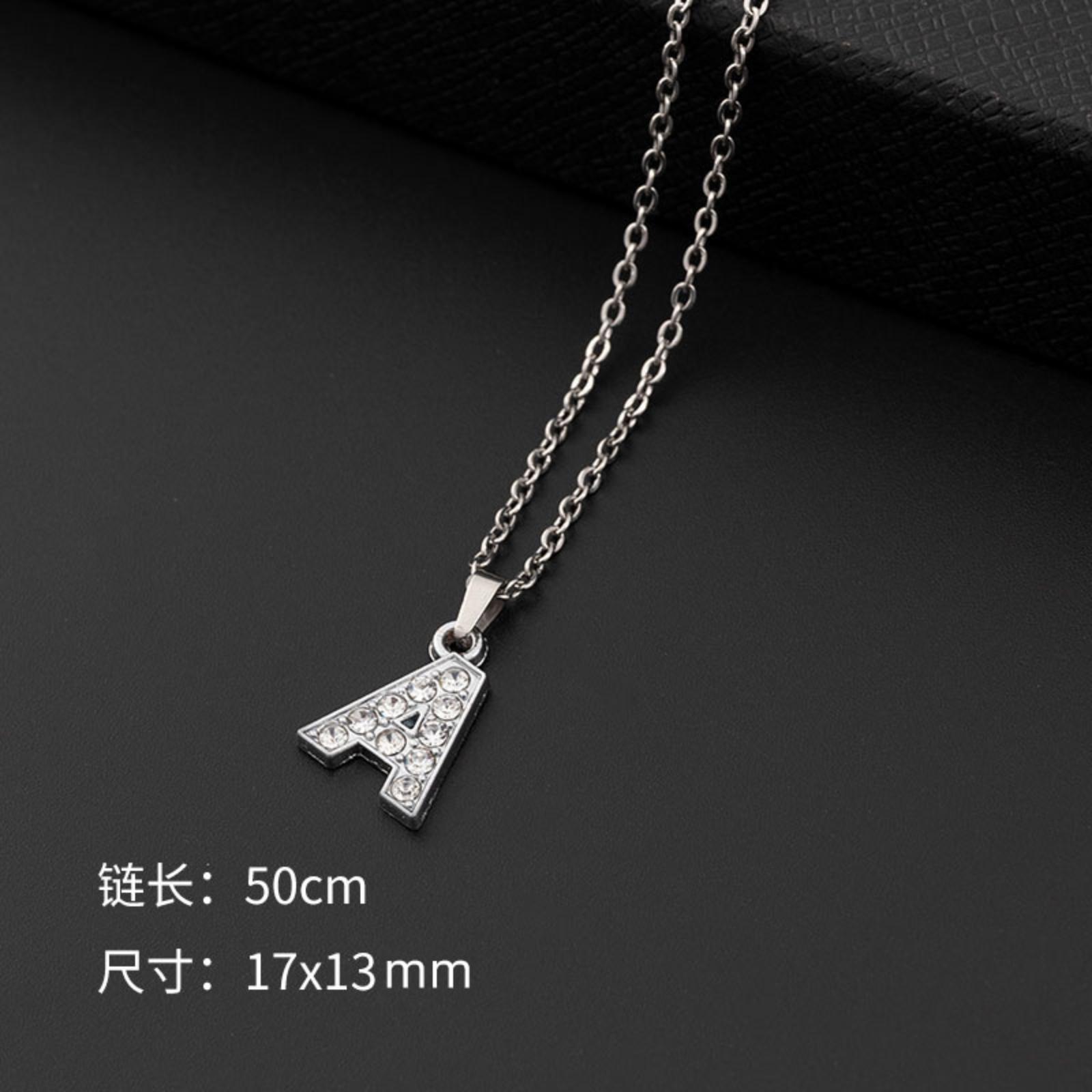 European And American- Jewelry Necklace With Diamond-studded English Letter Pendant Women s Stainless Steel Letter Necklace Jewelry Accessory One Size
