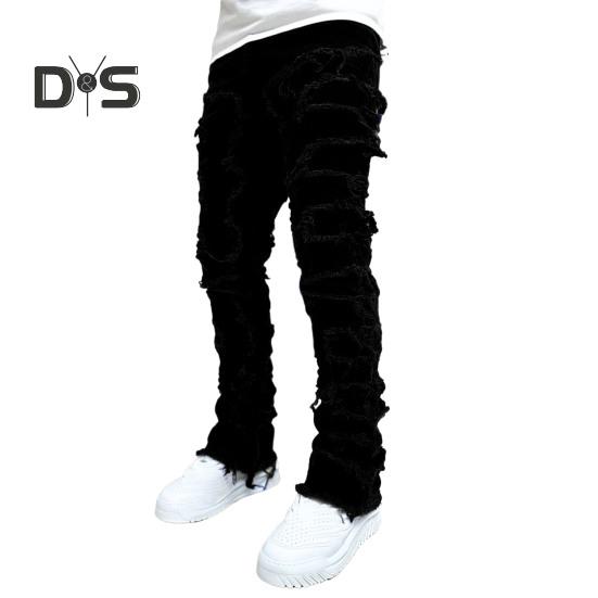 

Мужские джинсы, модные уличные эластичные джинсы в стиле пэчворк, мягкие удобные мужские брюки для повседневной носки на открытом воздухе M чёрный