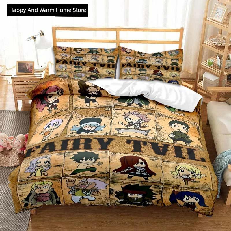 Comforter 3D Anime Fairy Tail Bedding Set Bed Three-Piece Set Single Double Bed Queen Size Adult Boys Bedroom