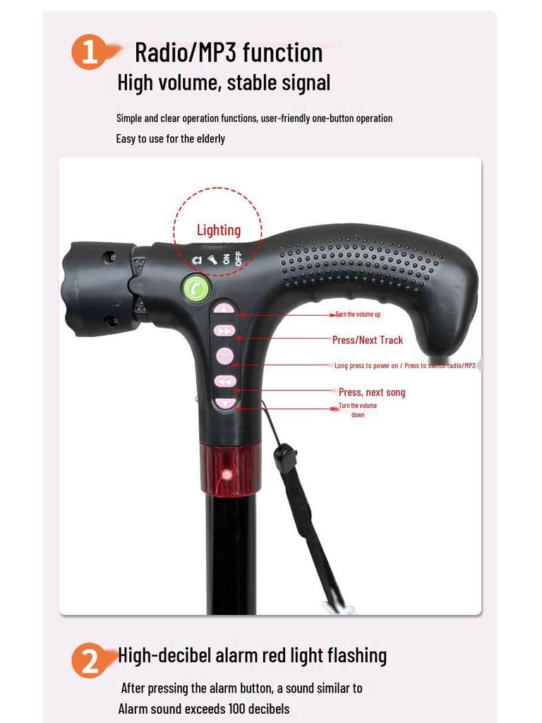 Yaşlılar için Ayarlanabilir Kaymaz Dört Ayaklı Alüminyum Baston