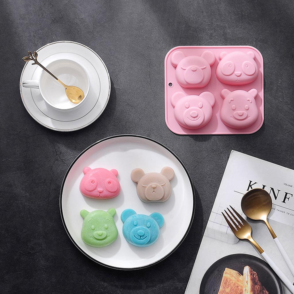 4 Cavities Fondant Moulds Silicone Chocolate Molds Candy Mould Bear Shaped for Birthday Party Cake Decorations Cupcake