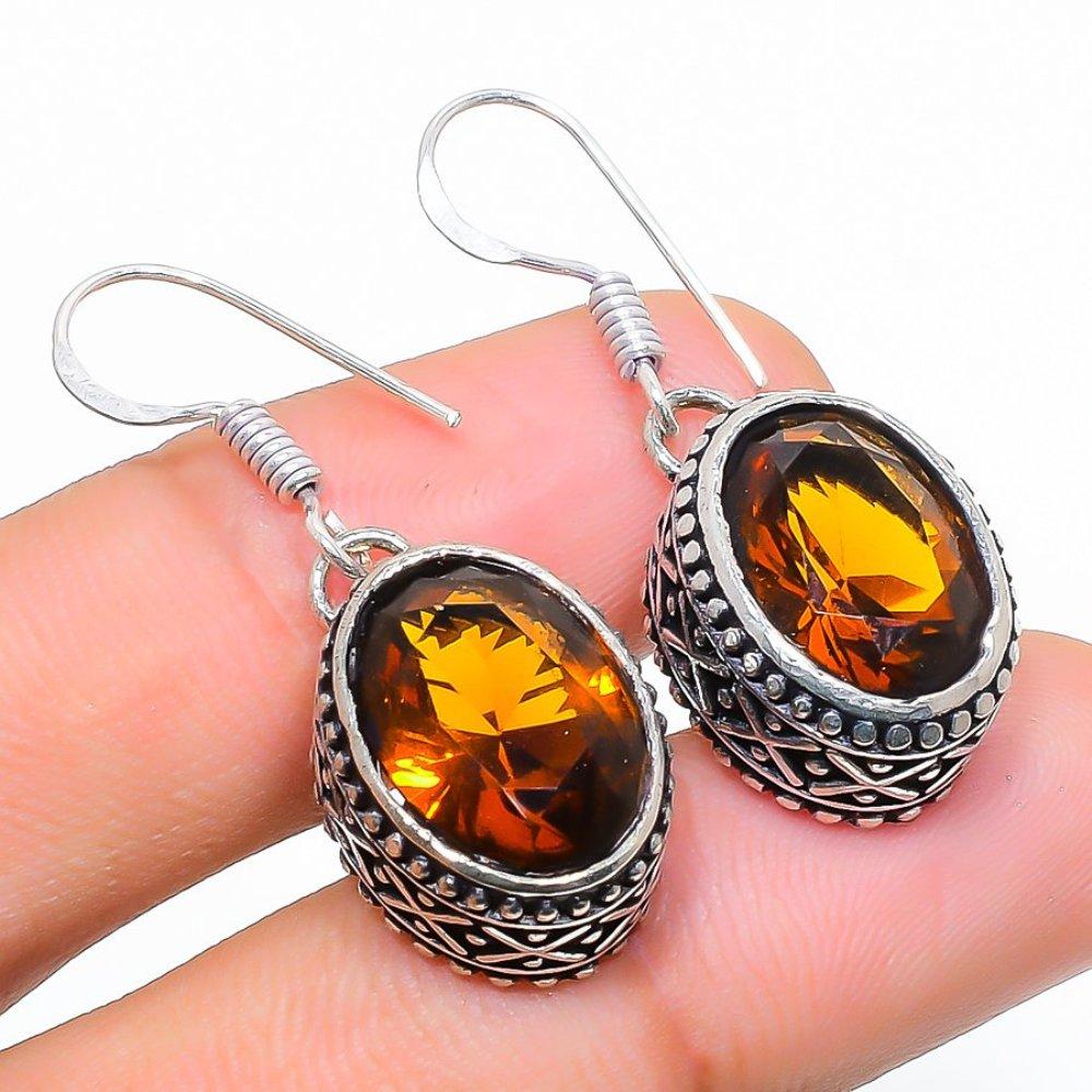 Honey Topaz Gemstone Handmade 925 Sterling Silver Jewelry Earring 1.42" E0w59