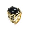 European and American Retro Black Gemstone Ring Men's Niche Personality American Locomotive Tough Guy Style Wear Accessories