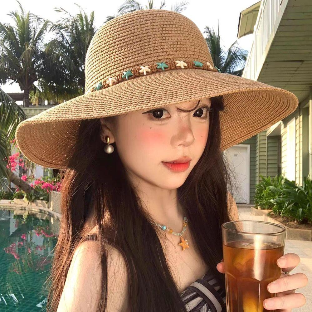 Sun Protection Woven Hat Wide Brim Sunshade Hat New Straw Hat  Seaside Beach