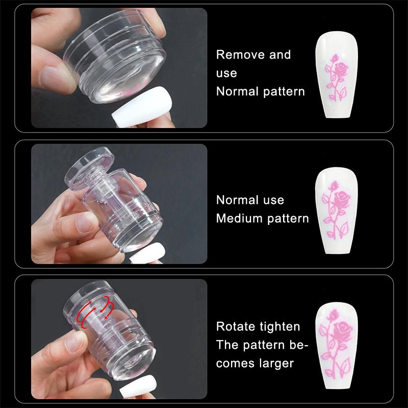

Rotatable Nail Stamper Jelly Printing Silicone Nail Polish Stamping French Tip Nail Stamp Template With Scraper Manicure Stencil onesize