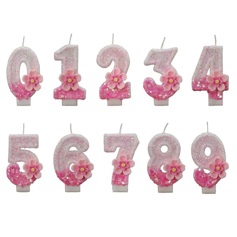 Birthday Candle Cake Topper Colour Changing Creative Number 0-9 Candle Flowers Digital Candles Girl Birthday Party Decoration for daily use