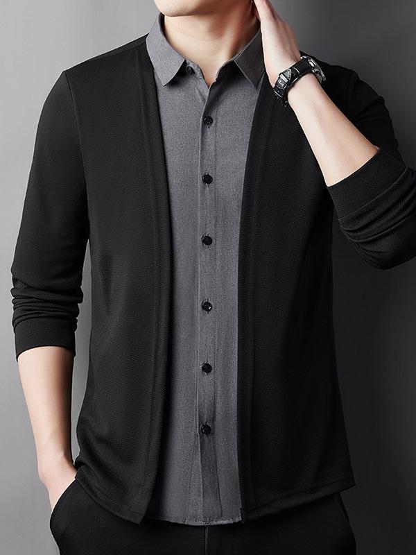 Autumn Two-in-One Cardigan: Long Sleeve Knit Shirt with Turn-Down Collar for Casual Wear
