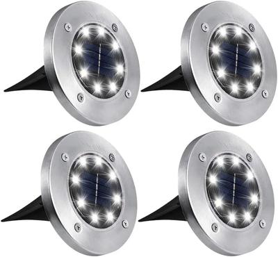 4 Pcs 8LED Solar Power Disk Light Outdoor Garden Solar Underground Light Deck Light Spotlight Buried Solar Led Lamp