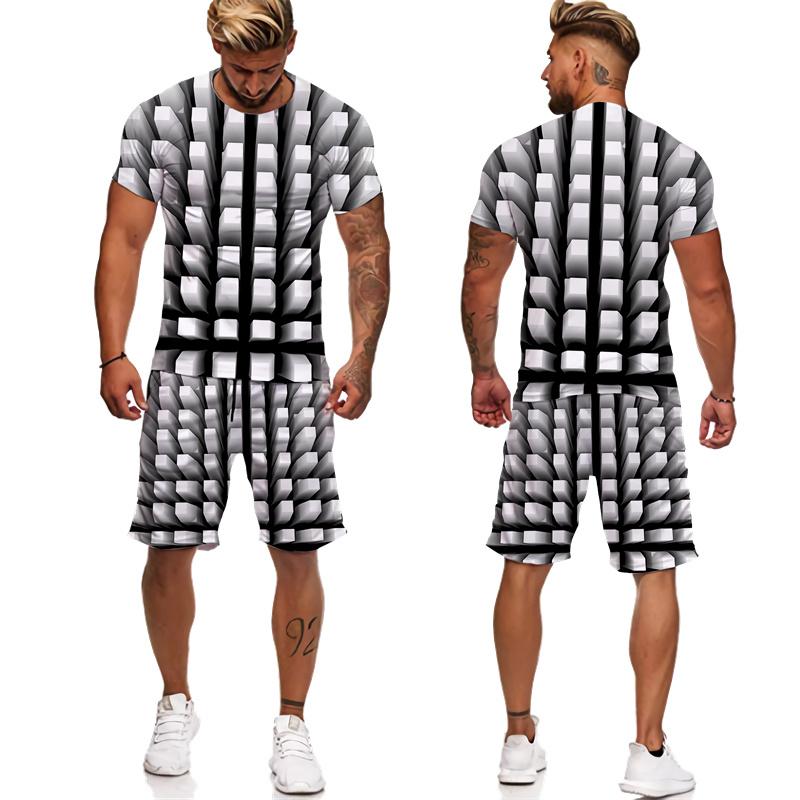 Chándales con estampado abstracto para hombre, camisetas/pantalones cortos/conjuntos con estampado geométrico 3D, ropa informal estilo Hip Hop, trajes de 2 piezas Harajuku para parejas