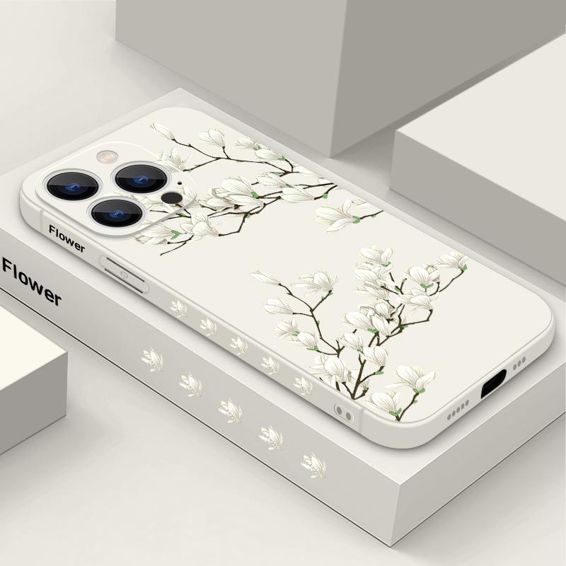 Shockproof Flower Print Phone Case For iPhone 16 Pro Max 15 Plus 14 13 Pro 12 Mini 11 Silicone Lanyard TPU Hard Slim Shell