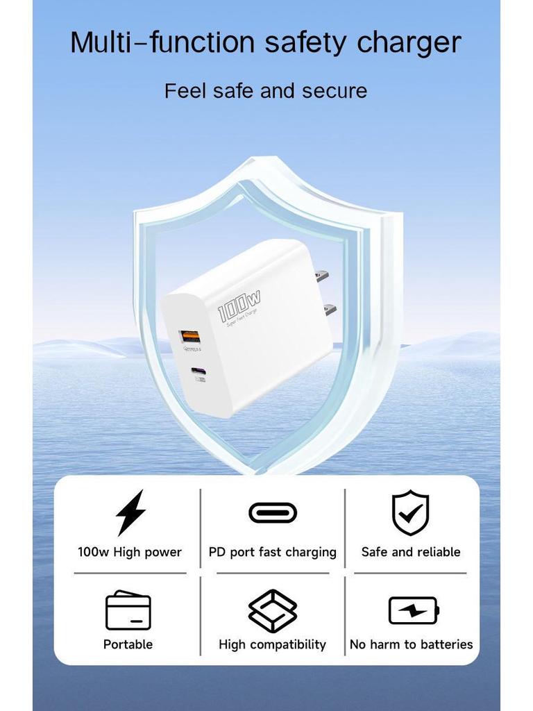 100W Multi-Port Fast Charger for Apple & Samsung, EU/UK PD Adapter