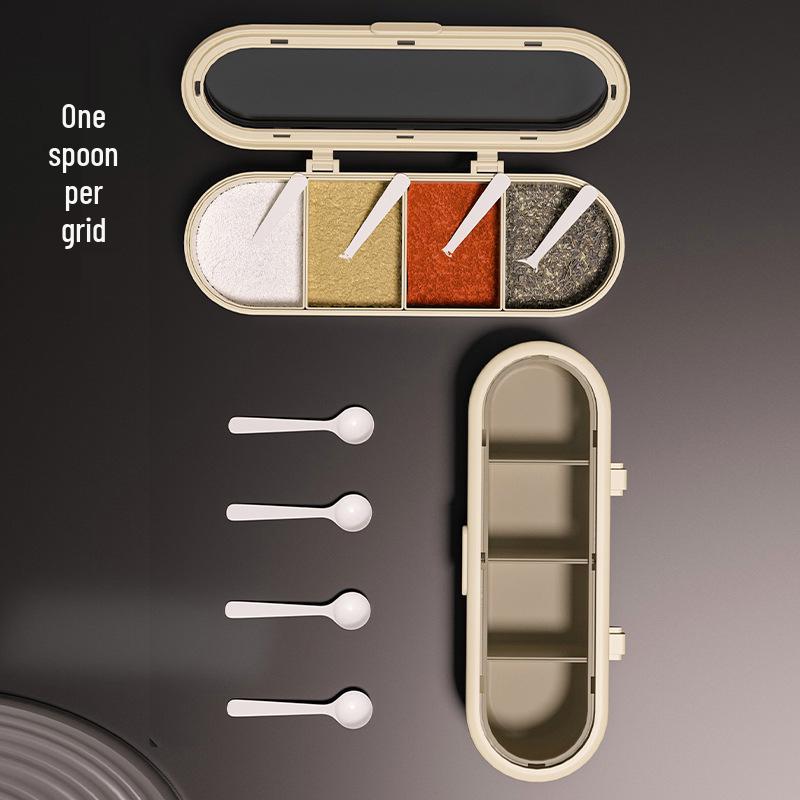 Luxury Kitchen Condiment Set: 4-Grid Storage Jars for Salt, Sugar, and Seasonings