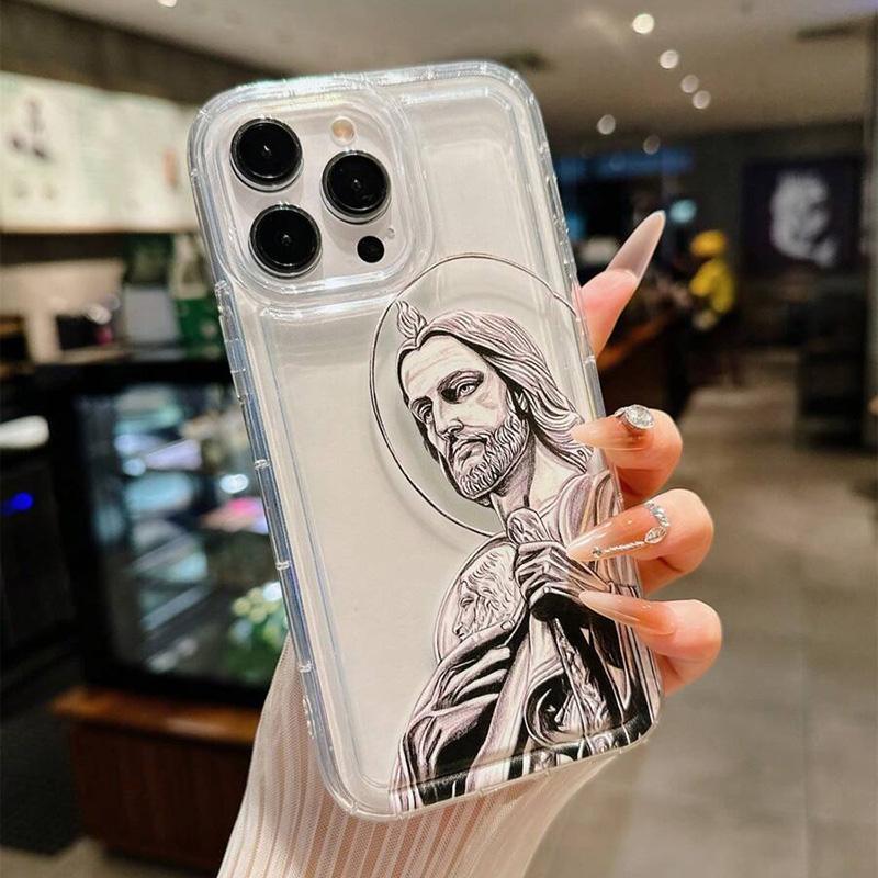 For Samsung S25 Ultra Saint Jesus Print Clear Phone Case for Galaxy S23 S22 S24 Plus FE A14 A34 A54 A15 A35 A55 Silicone Cover