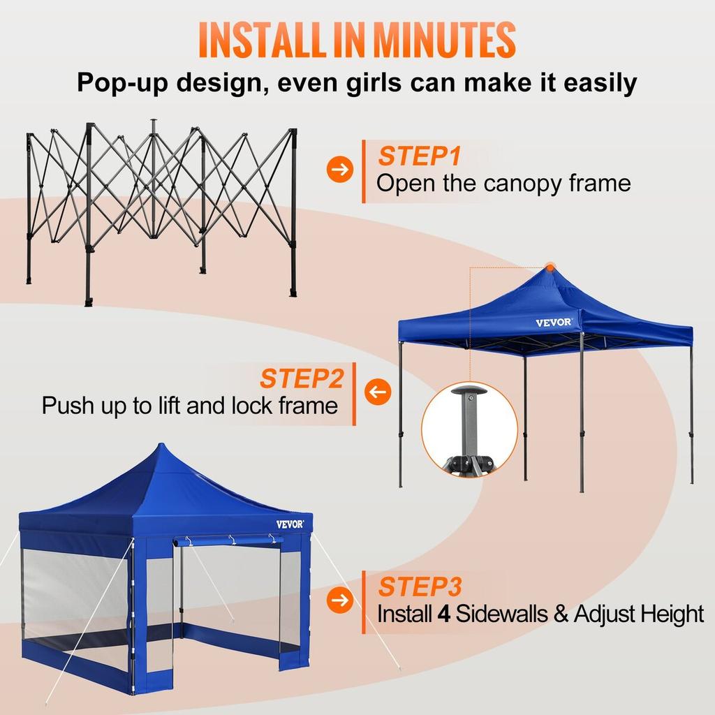 10 X 10 FT Pop Up Canopy Tent, Outdoor Patio Gazebo Tent with Removable Sidewalls and Wheeled Bag, UV Resistant Waterproof Instant Gazebo Shelter for