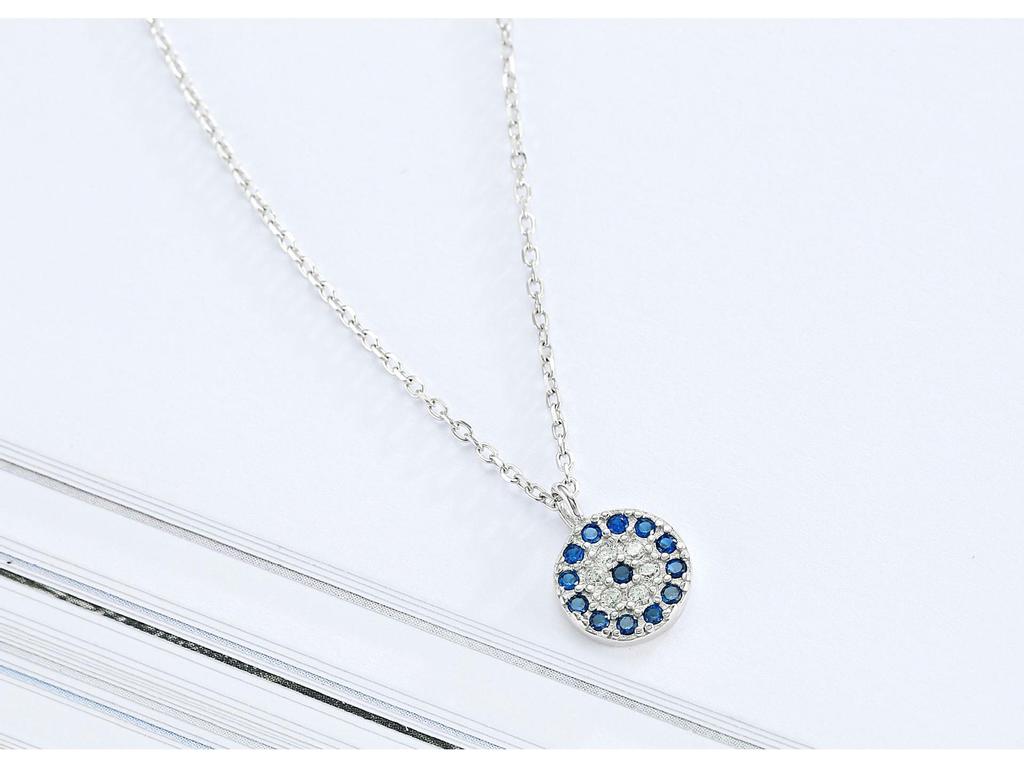 S925 Silver Evil Eye Necklace with Blue Eyes and Diamond-Set - Korean Style Simple Clavicle Design