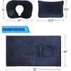 Travel Blanket and Pillow Set - Portable Inflatable Travel Neck Pillow and Premium Soft Airplane Blanket with Built-in Soft Bag, Neck Snaps, Zippered