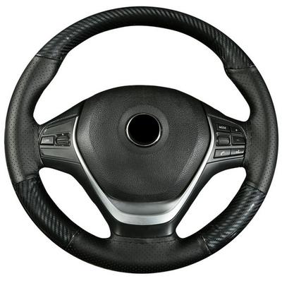 DIY Deluxe Glossy Black Carbon Fiber+Leather Car Steering Wheel Cover Trim 38cm