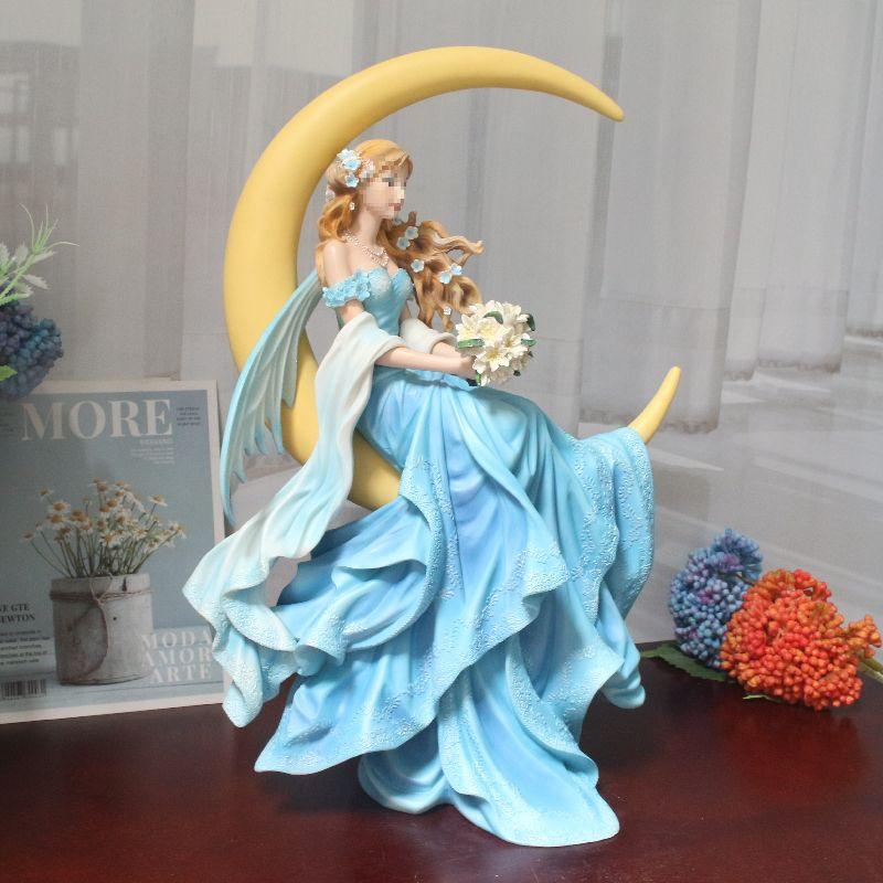 European-Style Hand-Painted Moon Fairy Girl Resin Figure for Desktop Decoration and Collection