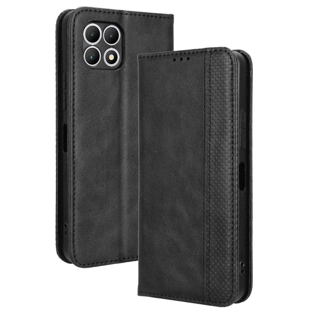 

For T-Mobile REVVL 7/T Phone 2 Case Magnetic Closing Retro Leather Phone Cover Black