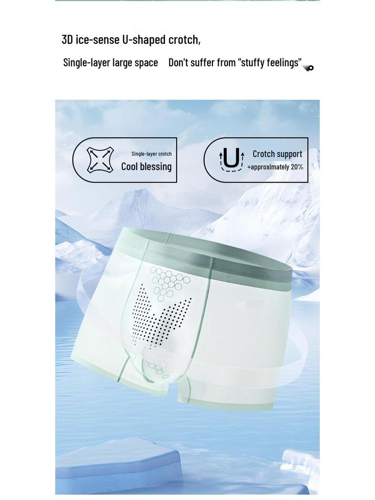 Herren Nahtlose Leichte Boxershorts aus Eisseide - Atmungsaktiv, Antibakteriell, Sommerunterwäsche für Teenager