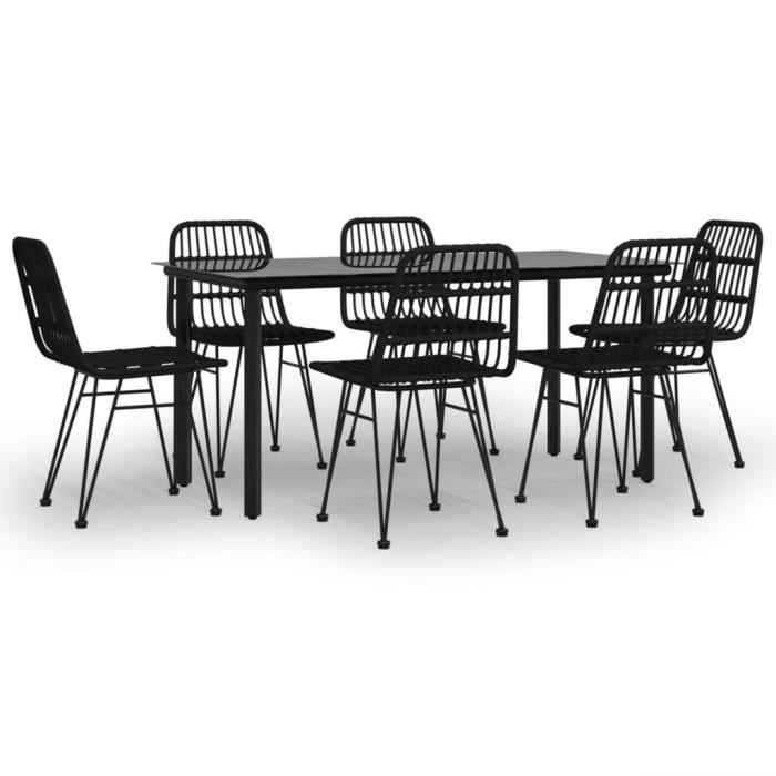 3157898 vidaXL Ensemble à dîner de jardin 7 pcs Noir Résine tressée