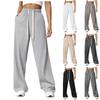 Dames Nieuwe Elastische Taille Broek met Zijzakken Fleece gevoerd Dikke Wijde Pijp Joggingbroek Effen Kleur Rechte Snit