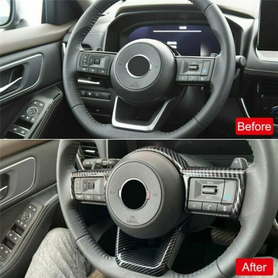 For Nissan Rogue 2021-2024 Carbon Fiber 2X Inner Steering Wheel Decor Cover Trim