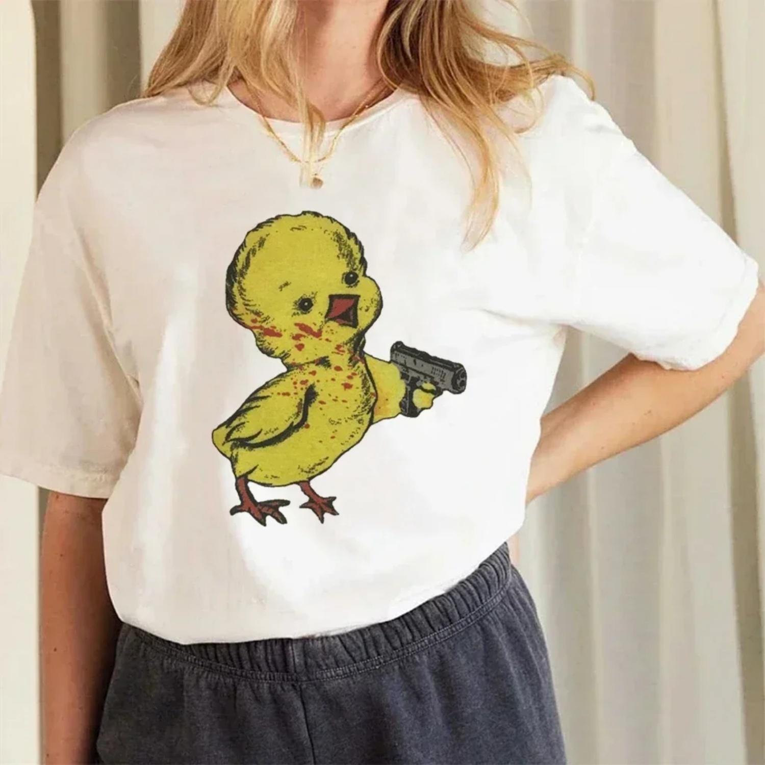 Fashionable Summer Duck Print T-shirt New Street T-shirt Fun Style Casual Print Women s Round Neck T-shirt Fashionable All-match S
