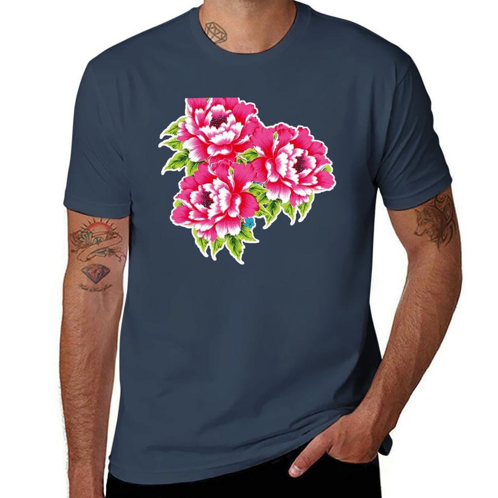 Red Peony Tshirt Soft Antishrink Cotton Tee