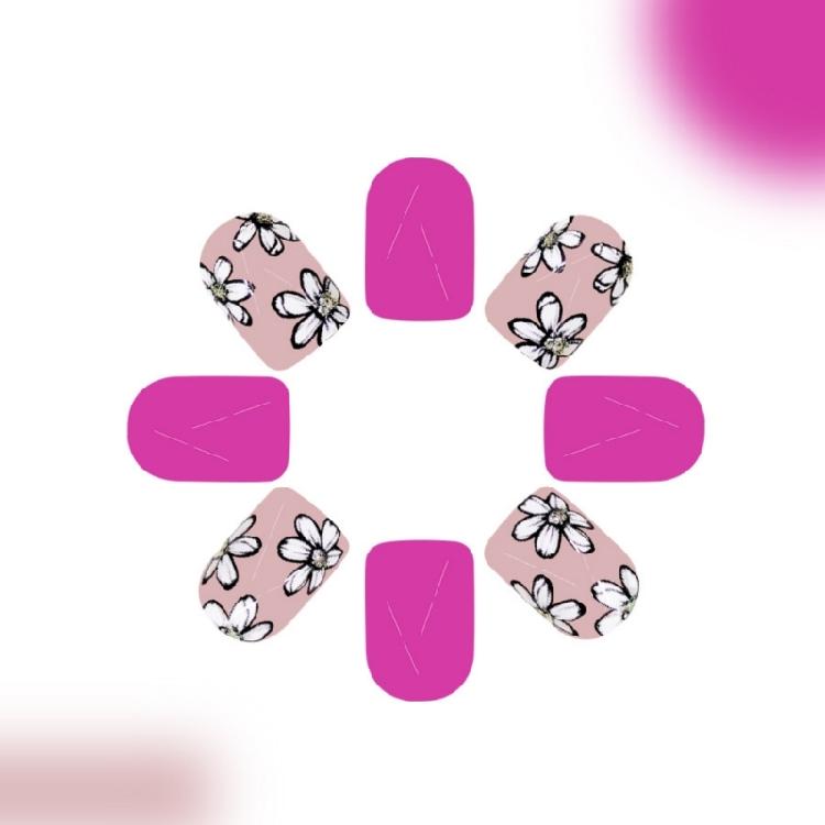 24 Stuks Korte Vierkante Press-On Nagels Bloemen Nepnagels Acryl Nagels Glanzend Volledige Dekking Plaknagels voor Vrouw
