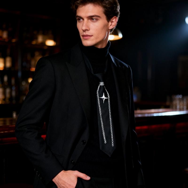 Generous Necktie No Tie Technology Adjustable Length Elegant Silk Component For work Attirement And Sophisticated casual Ensembles