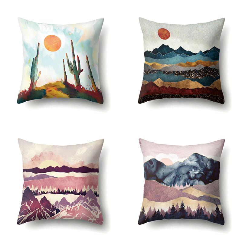 Polyester Pillow Cover Mountain Print Pillow Cover Waist Cushion Cover Car Cushion Head Cushion Cover Premium Durable