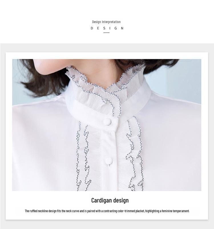 Women's Ruffled Chiffon Long Sleeve Shirt - Spring/Autumn Western Style Top