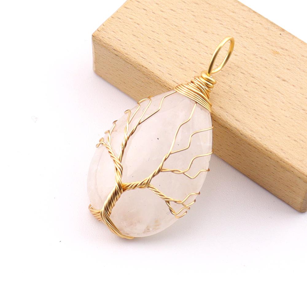 Natural Stone Agate Water Drop Tree of Life Pendant Necklace N781