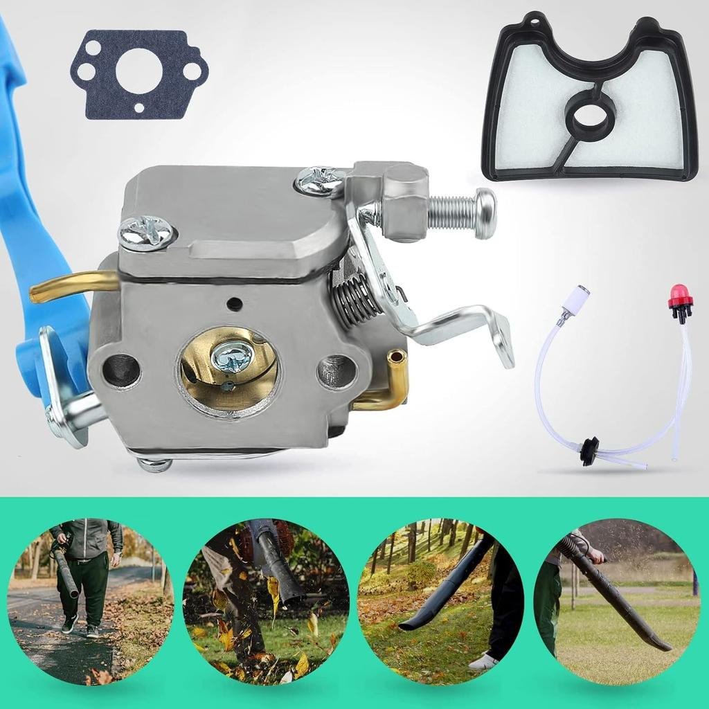 Carburetor Tune Up Kit for Husqvarna 125B 125BX 125BVX Leaf Blower, ADEFOL Carburetor + Gaskets + Fuel Line + Fuel Filter + Primer Bulb + Air Filter