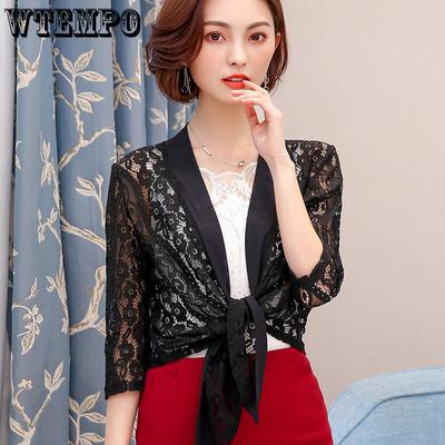 Beach Sun Protection Clothing for Women Summer Korean Thin Seven Quarter Sleeved Lace Jacket Hollowed Out Shawl Women's Cardigan