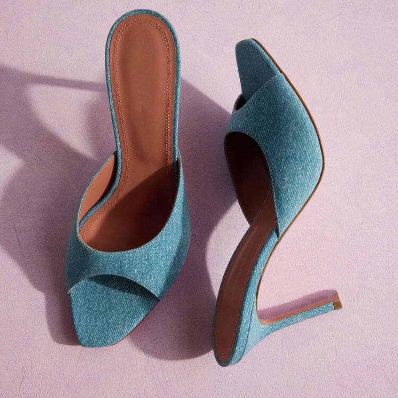 Fashion Summer Fashion Minimalist Black Blue Slippers European American New Comfortable Women High Heel Commuting Pointed Sandals 34-45